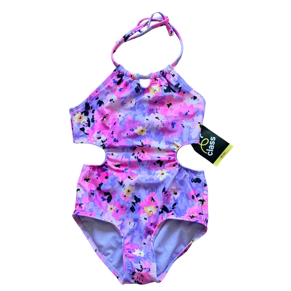 Art Class Floral Halter Cutout 1pc Swim Bathing Suit Girl Small 6/7 NEW NWT